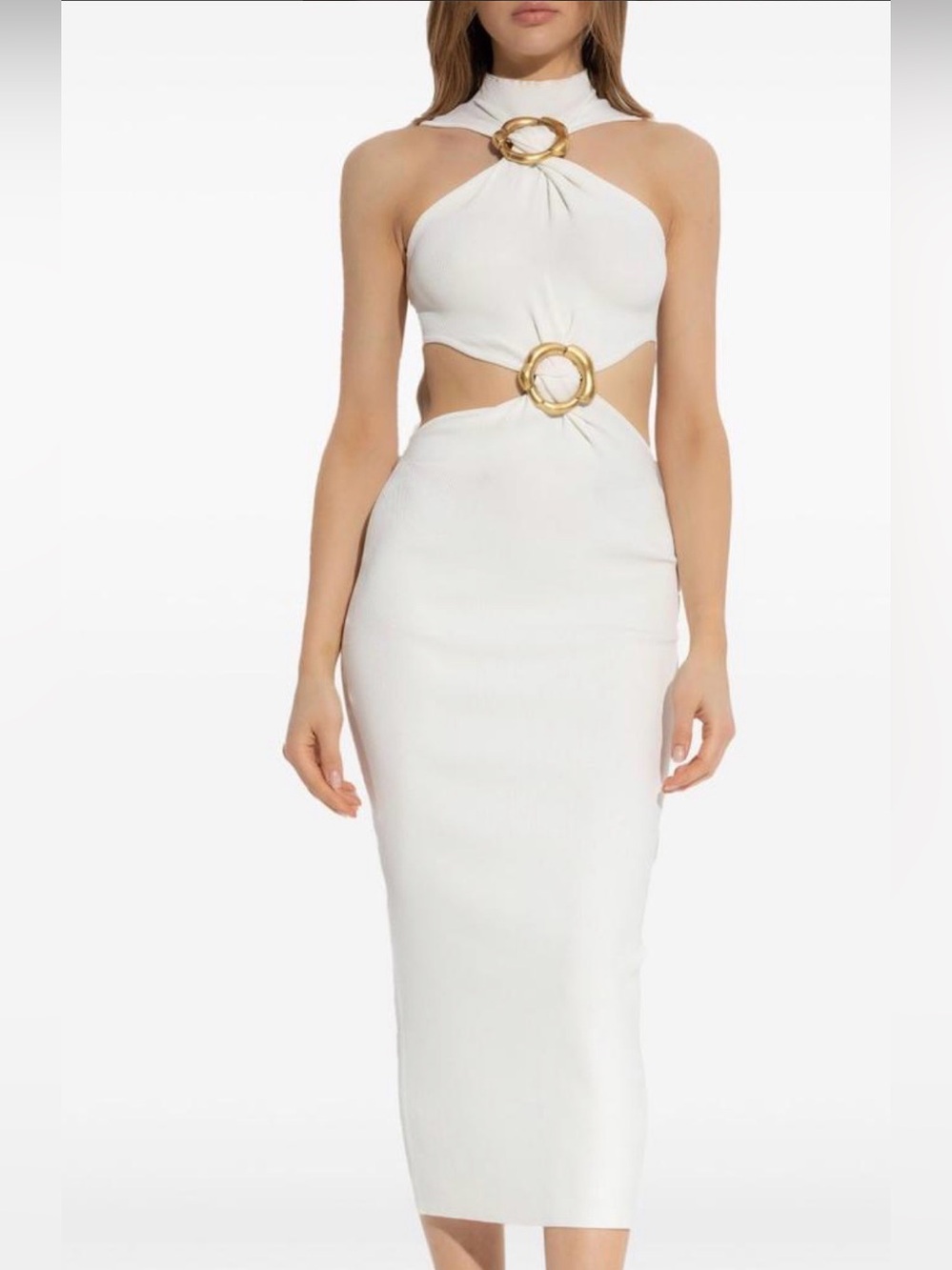 cult gaia White Amber Cutout Maxi Dress with Gold Ring Details